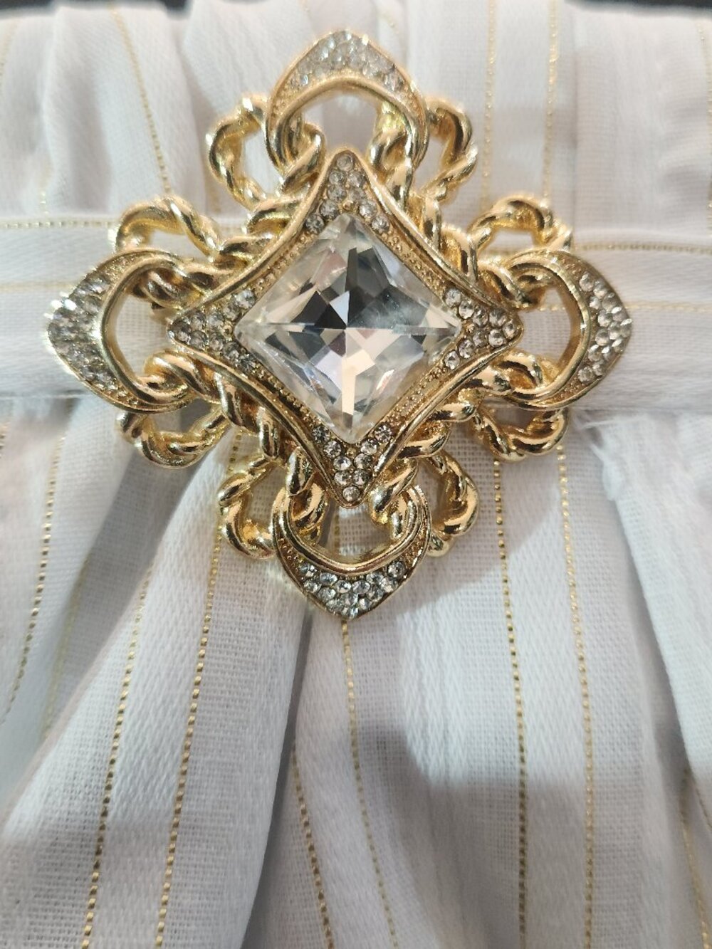 GOLDTONE & Clear RHINESTONE Pin jewelry NEW in gift bag by ORNAMENTS